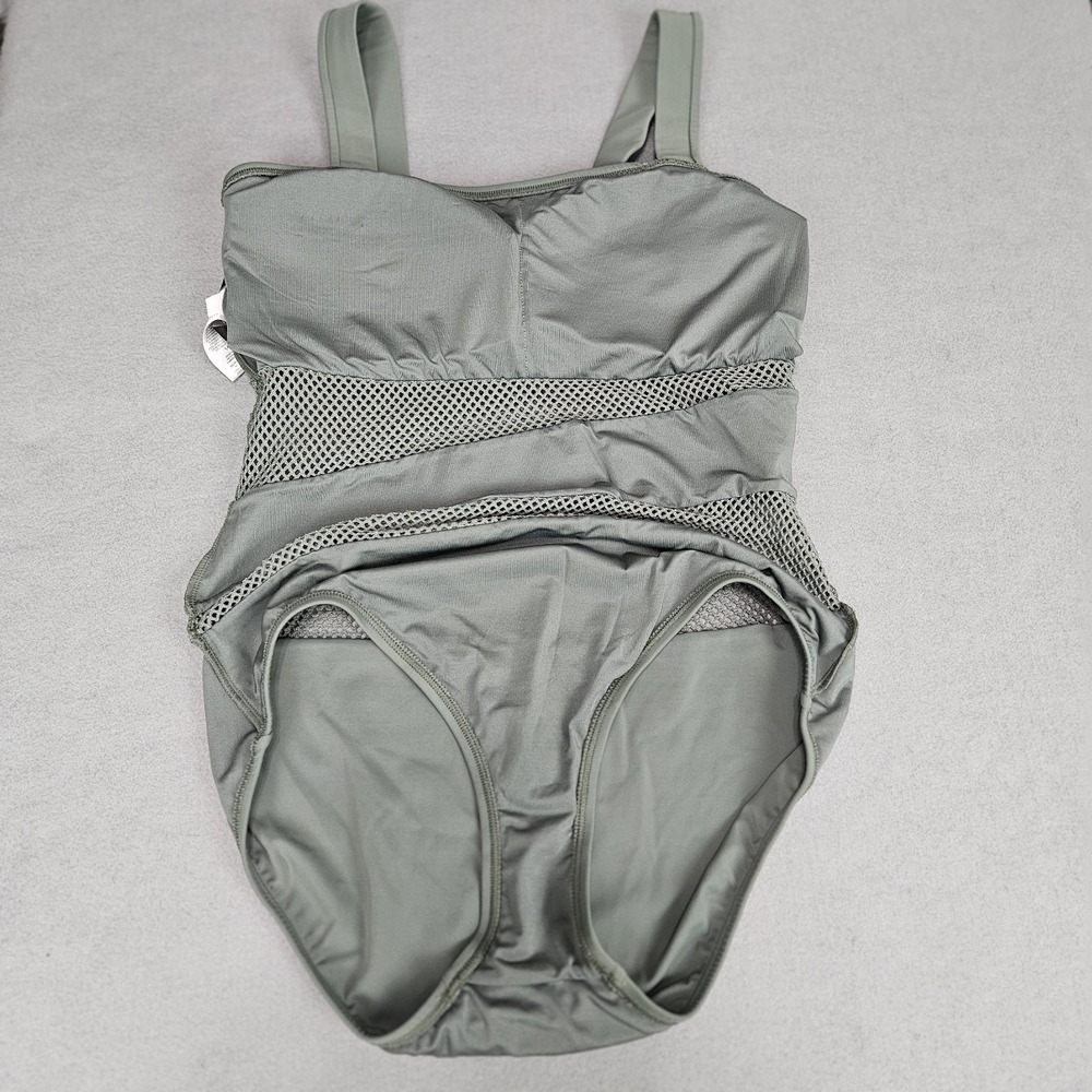Carmen Marc Valvo One Piece Swimsuit Size 14 Green Mesh Panel Resort Wear Beach - Picture 7 of 11